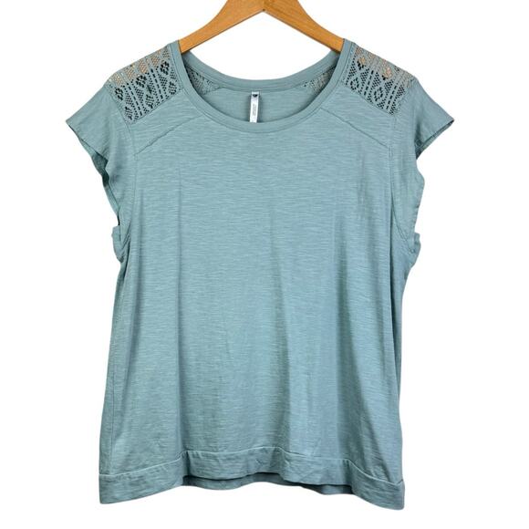 Kuhl Shilo Light Blue Crochet Shoulder Short Cap Sleeve Round Neckline Soft Top - Picture 8 of 12